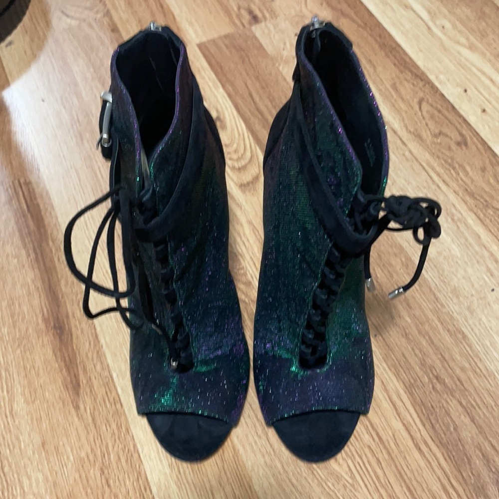 Brian Atwood, 38.5, black and green shimmer
